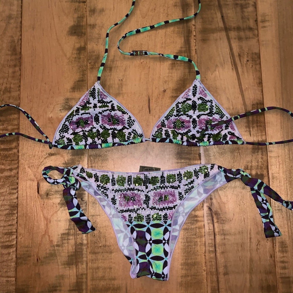NWOT MISS BIKINI fully beaded swimsuit